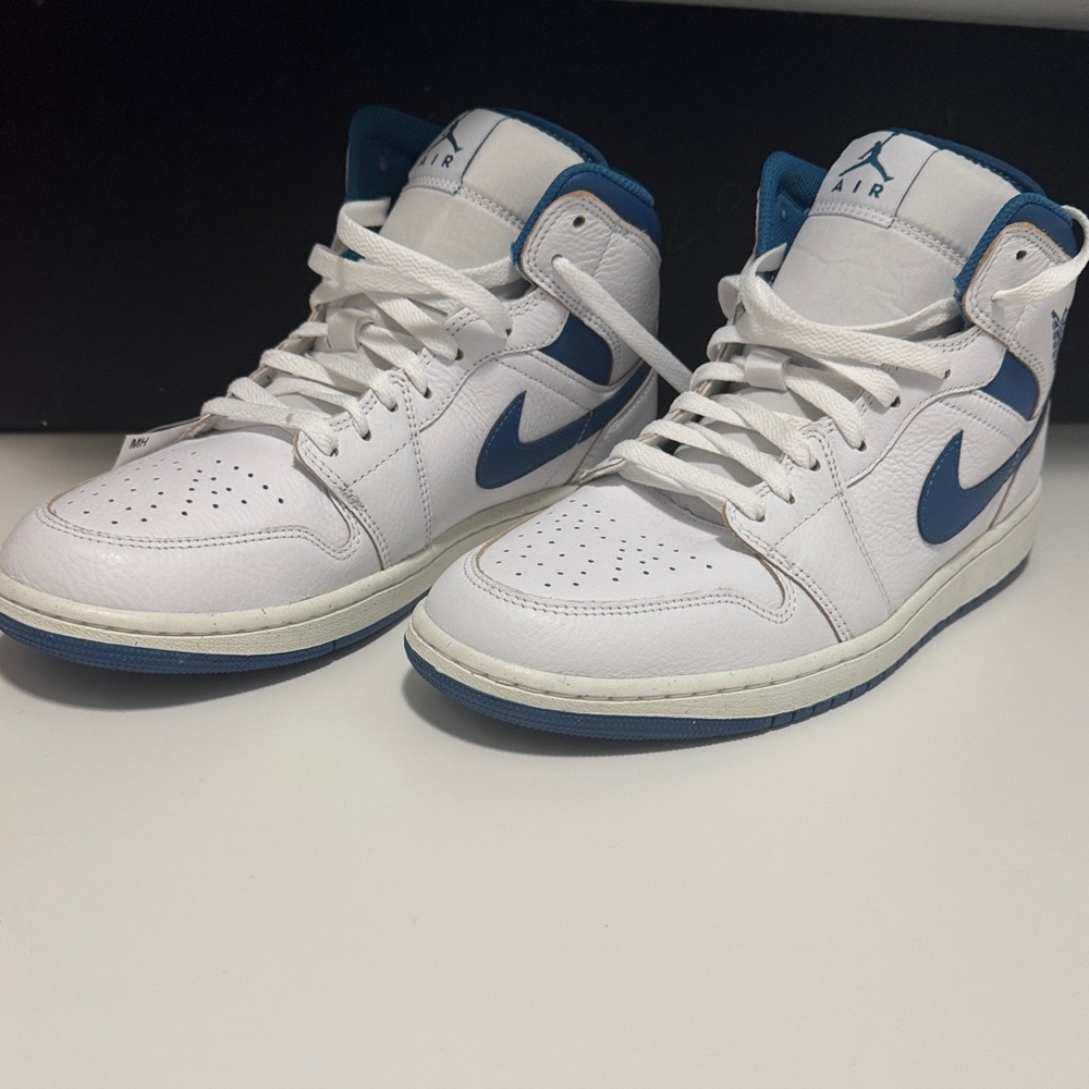Jordan White and Blue High-Top Sneakers